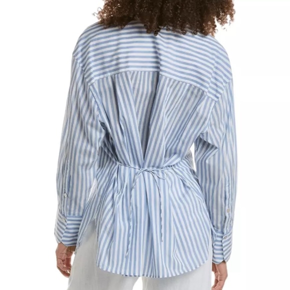 Vince Cotton Oversized Stripe Shirt In Blue White Stripe Size 2X 20 - Picture 4 of 8